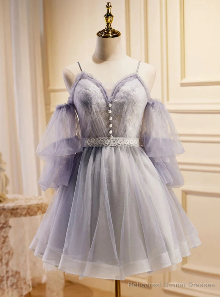 Light Purple Tulle Long Sleeve Homecoming Dress Main image