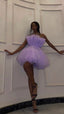 Light Purple Tulle Mini Classy Prom Dress Strapless Pleated Homecoming Dress