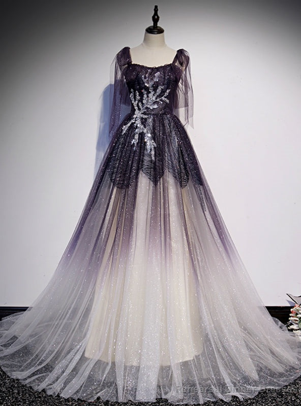 Light Purple Tulle Sequins Straps Beading Prom Dress