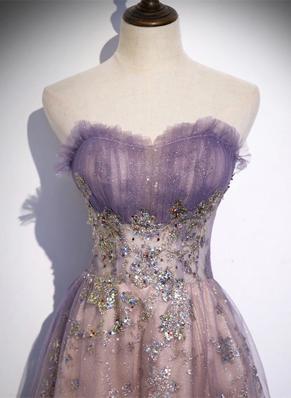 Light Purple Tulle With Lace A-Line Party Dress, Purple Long Classy Dress Classy Evening Dress