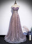 Light Purple Tulle With Lace A-Line Party Dress, Purple Long Classy Dress Classy Evening Dress