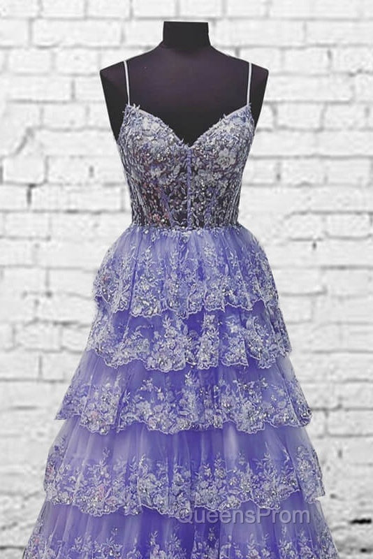 Light Purple V Neck Layered Lace Evening Prom Dress Secondary image