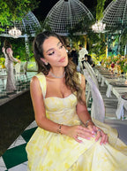 Light Yellow Ruffle Tiered A-Line Long Party Dress Classy Prom Gown Classy Evening Gown