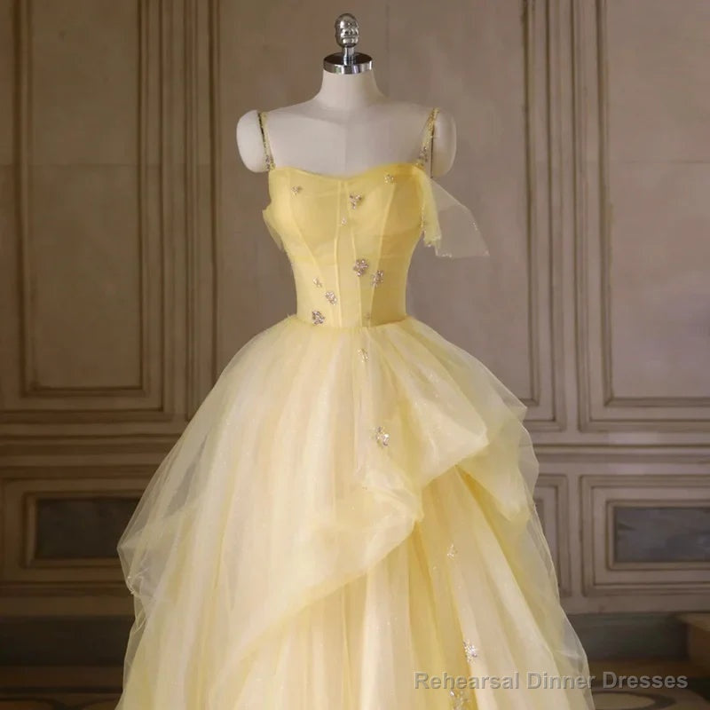 Light Yellow Tulle Long Party Dress Yellow Tulle Prom Dress prom dresses shops Secondary image
