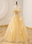 Light Yellow Tulle with Beadings and Lace Party Dress, Yellow Tulle Prom Dress