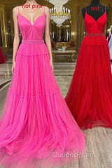 Light Yellow V-Neck Tulle A-Line Long Evening Prom Dress