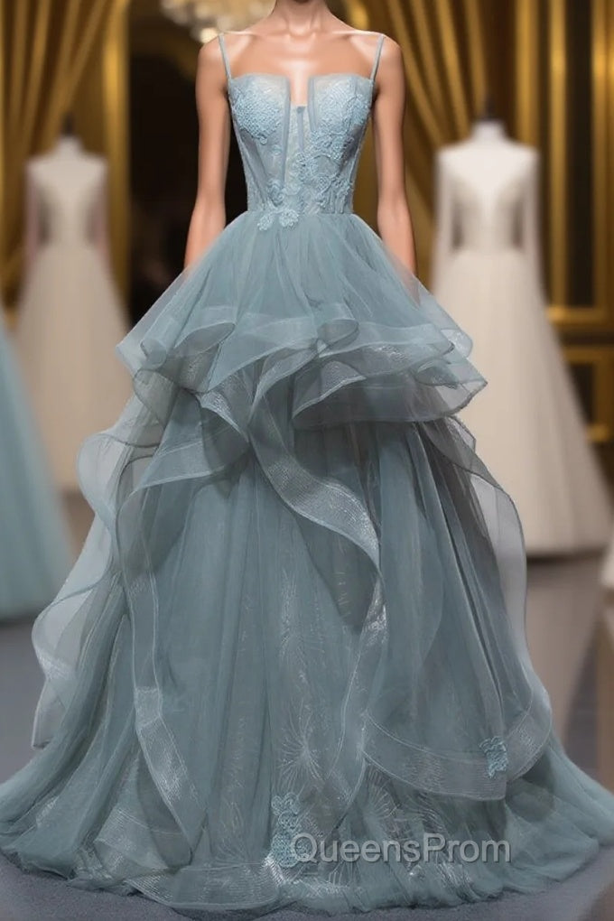 New Arrival Spaghetti Straps Tulle Long Formal Evening Prom Dress, Charming Evening Party Dress Main image