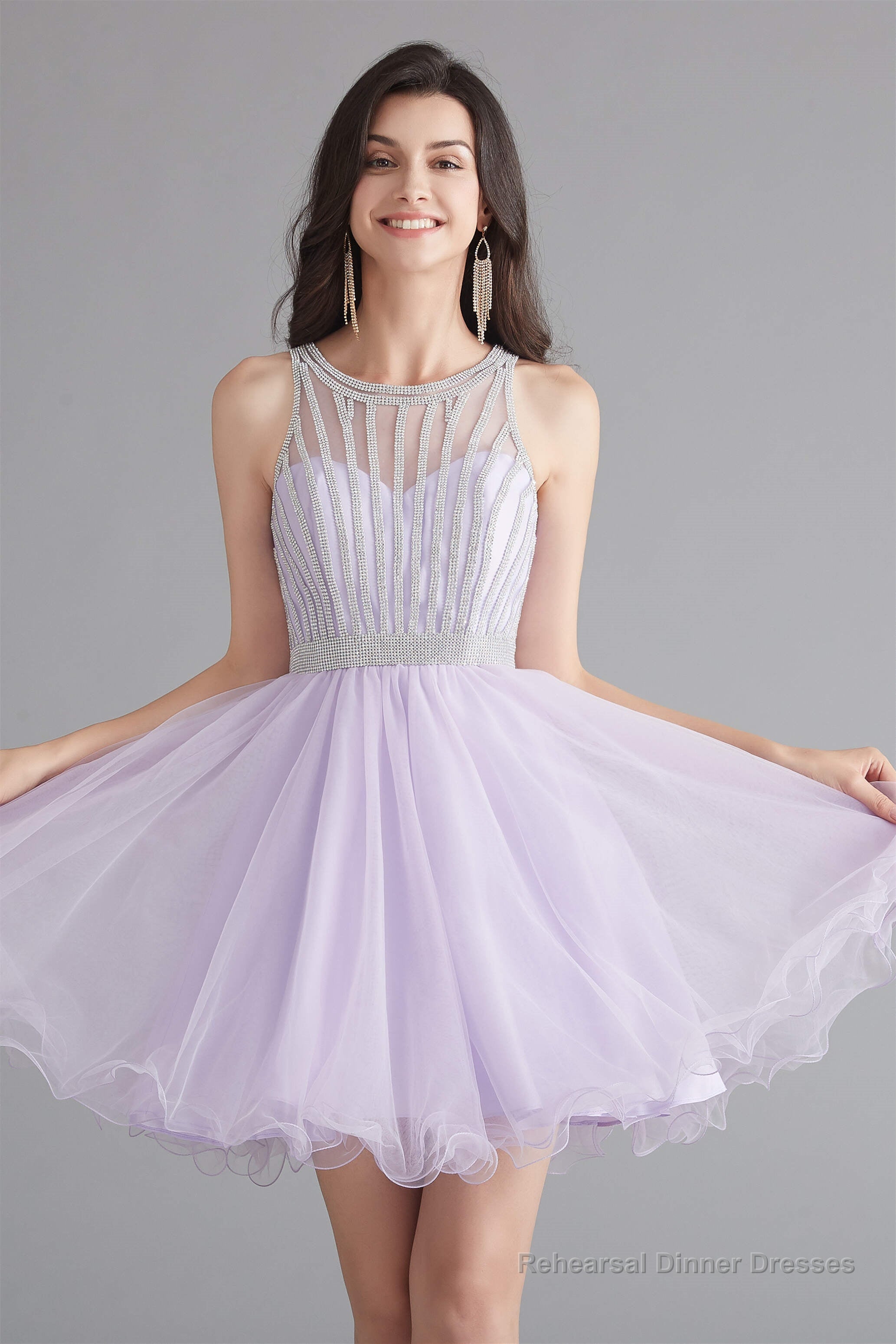 A-Line Tulle Sleeveless Beading Homecoming Dresses