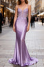 Lilac Floral Classy Mermaid Corset Long Evening Prom Dress