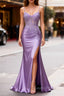 Lilac Floral Mermaid Corset Long Evening Prom Dress with Slit