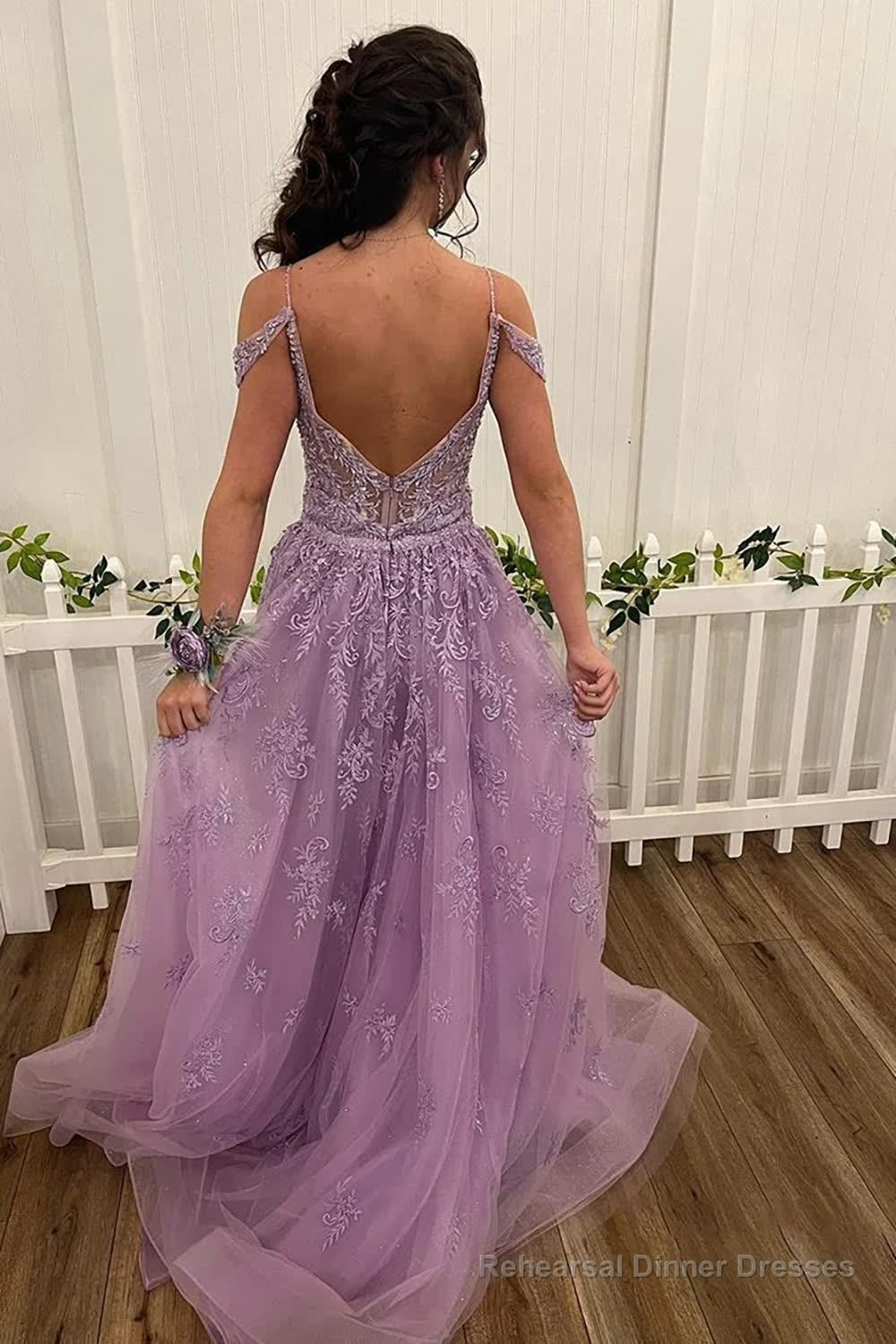 Lilac High Low Spaghetti Straps Lace Prom Dress Secondary image