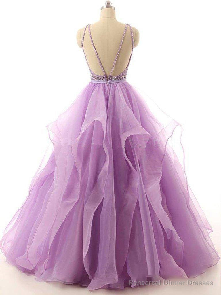 Lilac Lace Beaded Long Organza Quinceanera Ball Gowns Secondary image