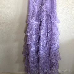 Lilac Lace Long prom dress Evening Gown Party Dress