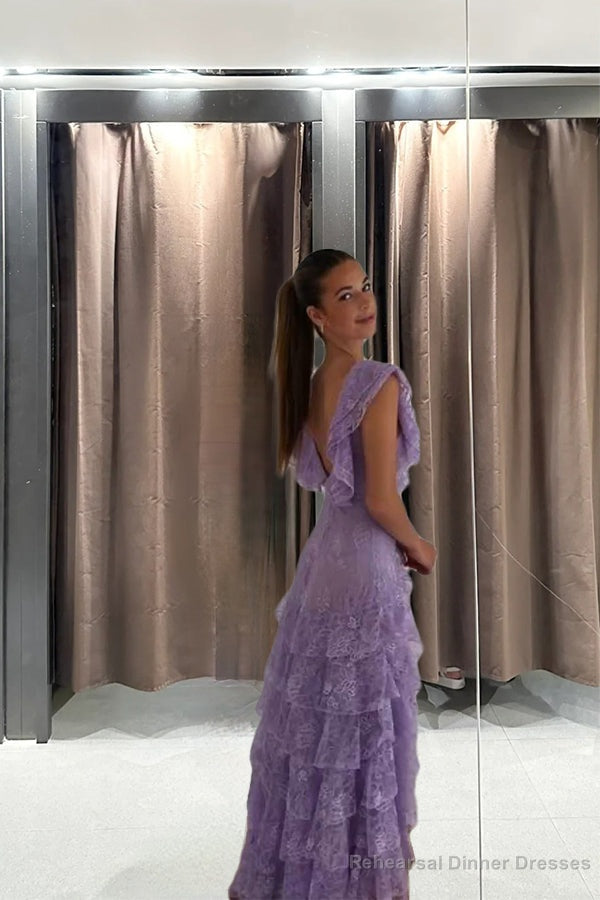 Lilac Lace Long prom dress Evening Gown Party Dress Main image