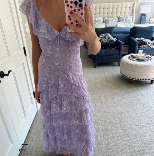 Lilac Lace Long Classy Prom Dress Party Dress 21Th Birthday Outfits