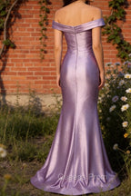 Lilac Mermaid Off the Shoulder Ruched Long Prom Dress