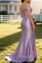 Lilac Mermaid Off the Shoulder Ruched Long Prom Dress