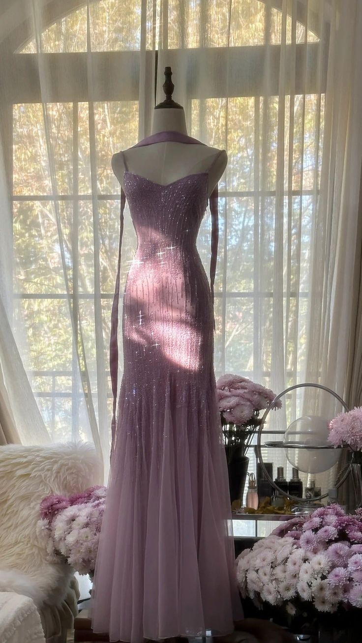 Lilac Mermaid Spaghetti Strap Beaded Chiffon Long Classy Prom Dress Graduation Classy Prom Dress Secondary image