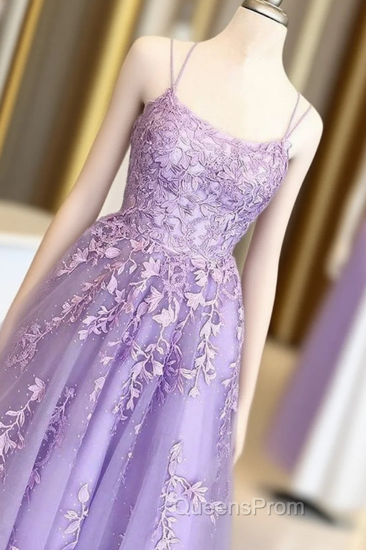Lilac Evening Prom Dress With Appliques, Long Princess Evening Prom Dress, Evening Prom Dance Dress, Formal Evening Prom Dress Long Main image