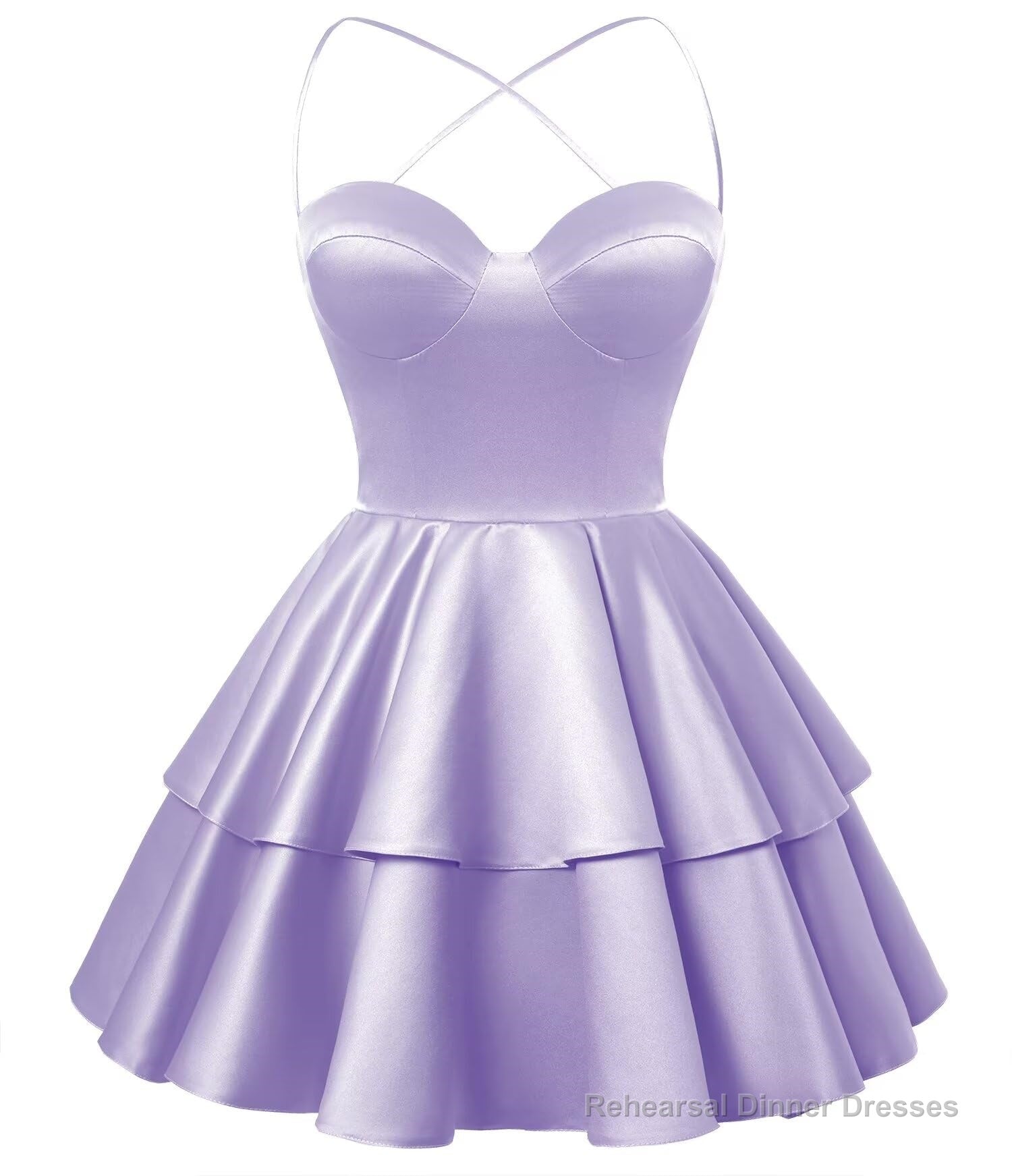 Lilac Satin Homecoming Dress Sweetheart Neck Tiered Short Graduation Dresses Main image