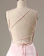 Cute Short Pink Evening Dress With Pocket Short Pink Formal Graduation Cocktail Dress, Pink Cocktail Dress