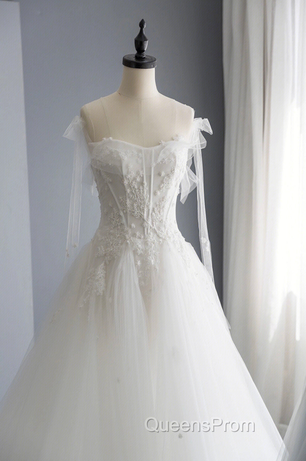 A-Line Tulle Lace Long Evening Prom Dress, Evening Party Dress