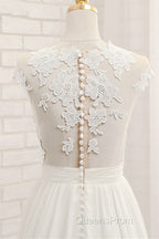 Long A-line Appliques Lace Chiffon Wedding Dress with Slit