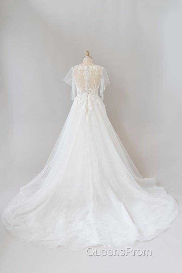Long A-line Appliques Lace Tulle Wedding Dress with Sleeves Secondary image