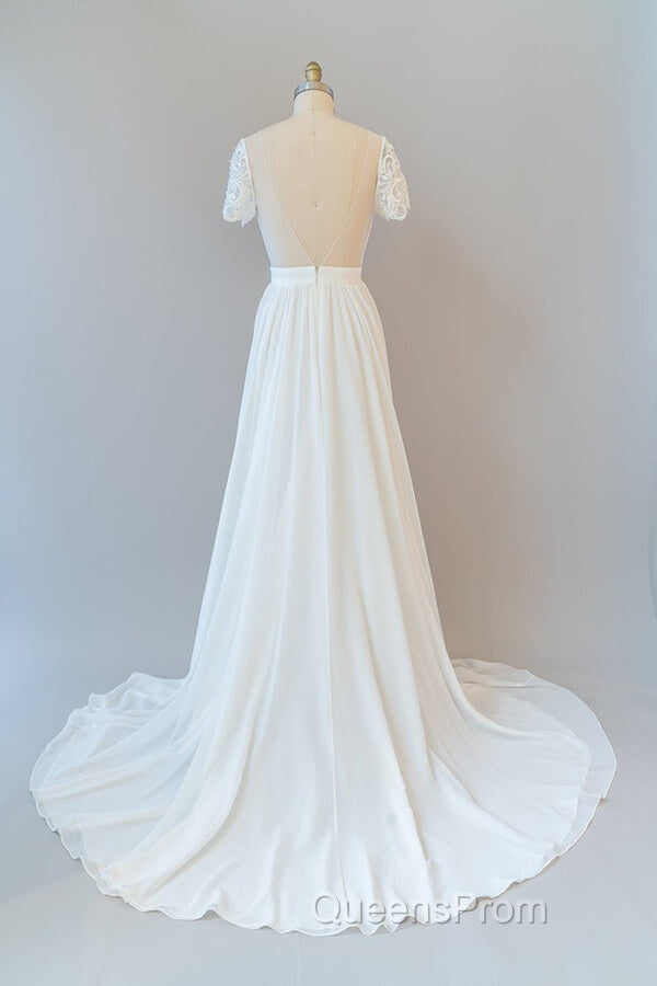 Long A-line Chiffon Backless Wedding Dress with Sleeves Secondary image