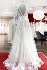 Long A-line Sleeveless Tulle Lace Appliques Open Back Wedding Dress