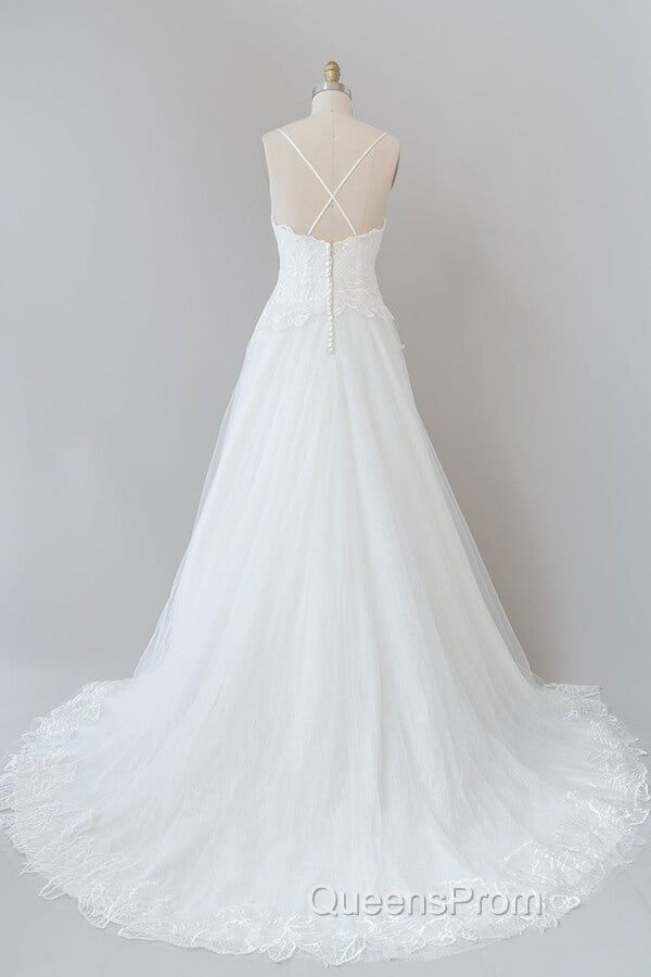 Long A-line Spaghetti Strap Applique Tulle Backless Wedding Dress Secondary image