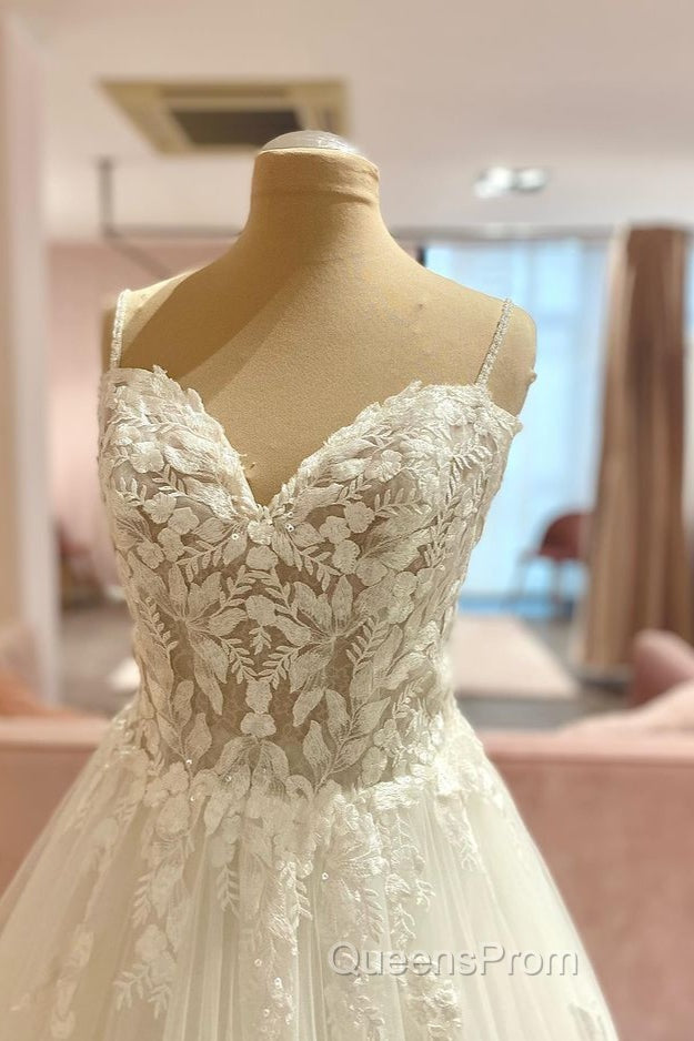 Long A-Line Spaghetti Straps Sweetheart Floral Lace Tulle Wedding Dress Secondary image