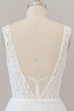 Long A-line Straps V-neck Chiffon Open Back Wedding Dress