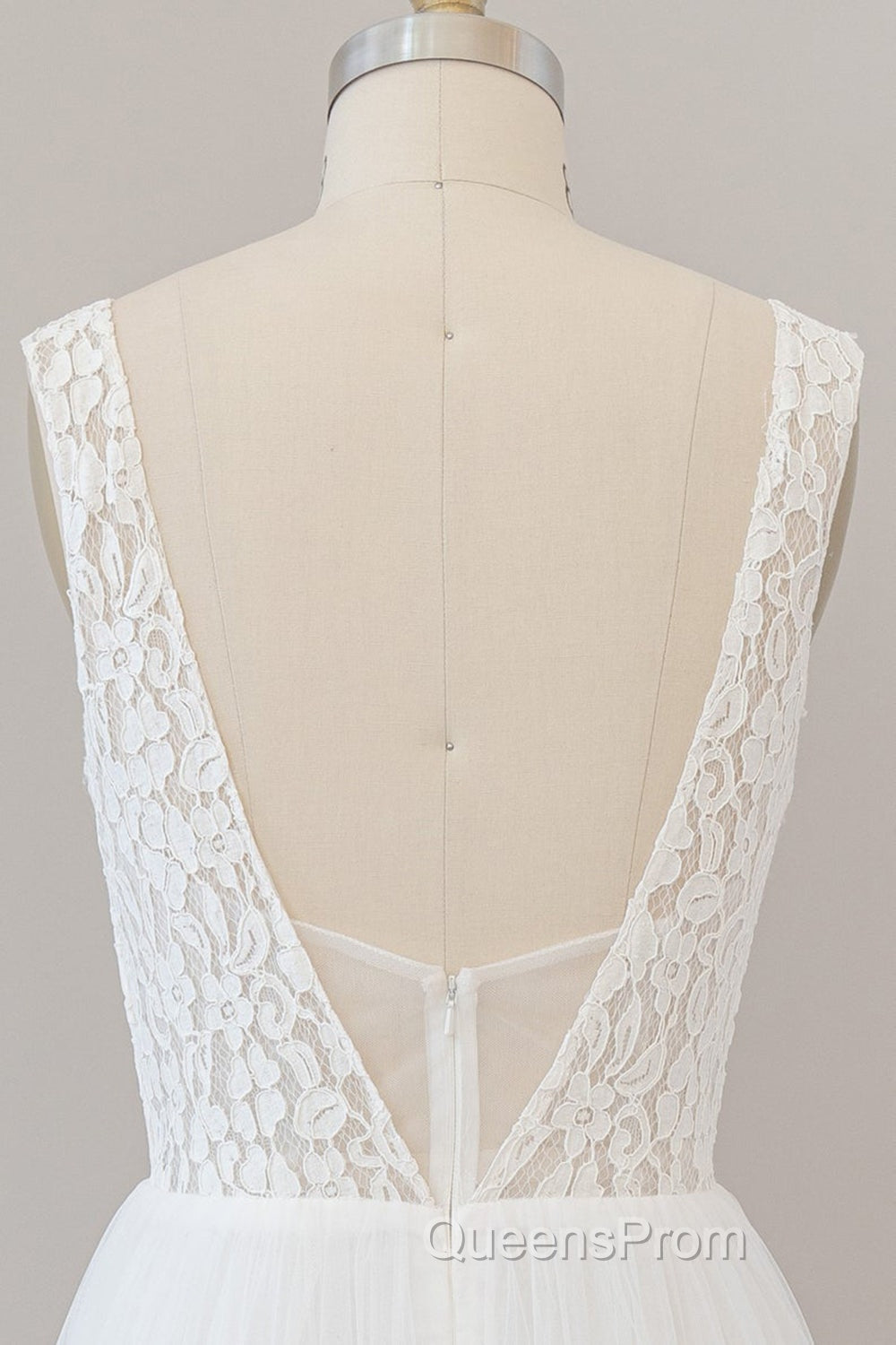 Long A-line Straps V-neck Chiffon Open Back Wedding Dress