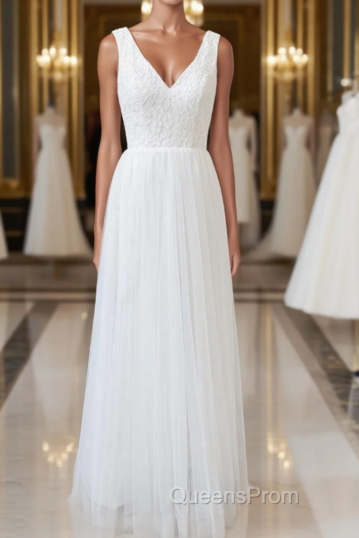 Long A-line Straps V-neck Chiffon Open Back Wedding Dress Main image