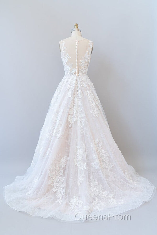 Long A-line Sweetheart Appliques Lace Tulle Wedding Dress Secondary image