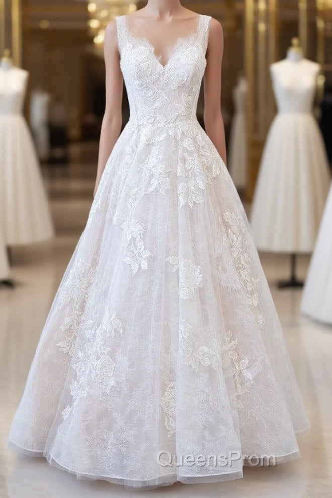 Long A-line Sweetheart Appliques Lace Tulle Wedding Dress Main image