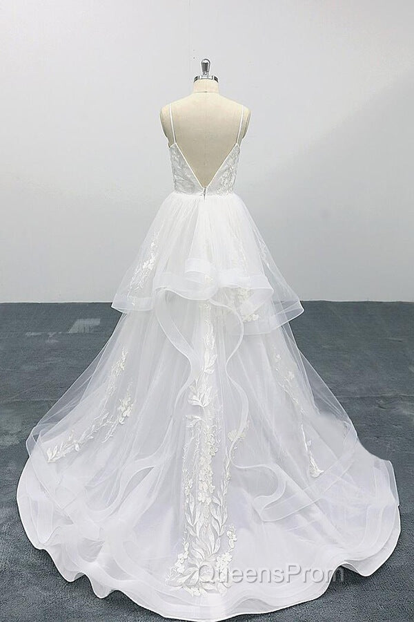 Long A-line Sweetheart Appliques Spaghetti Strap Tulle Wedding Dress Secondary image