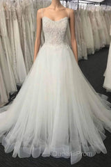 Long A-line Sweetheart Lace Tulle Wedding Dress