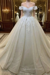 Long A-Line Sweetheart Off-the-Shoulder Appliques Lace Ruffles Wedding Dress