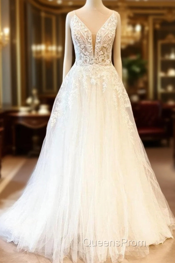 Long A-Line Sweetheart Spaghetti Straps Tulle Wedding Dress Main image