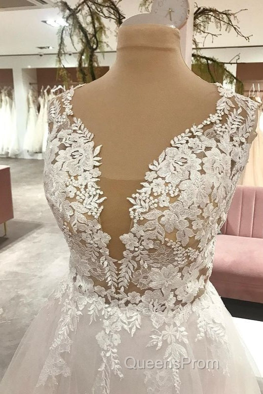 Long A-Line Sweetheart Tulle Wedding Dress With Appliques Lace Secondary image