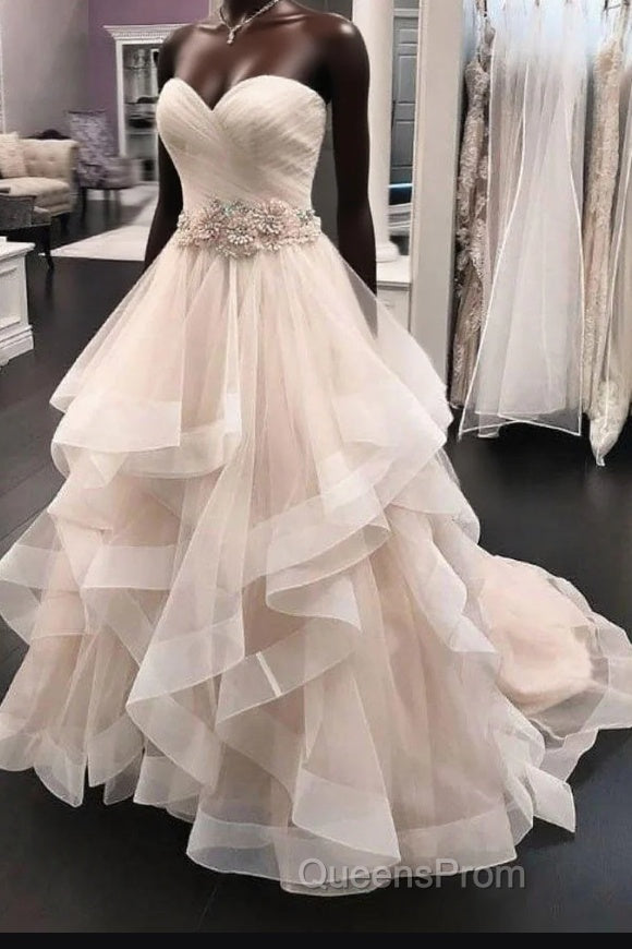Long A-line Tulle Beaded Waistline Sweetheart Wedding Dress Main image