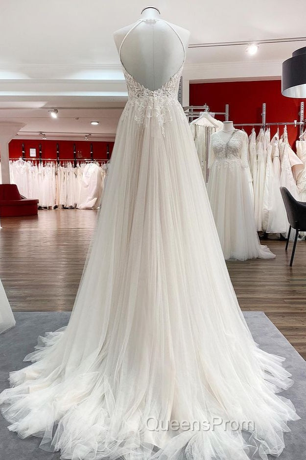 Long A-line Tulle Open Back Halter Sleeveless Lace Wedding Dress Secondary image
