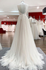 Long A-line Tulle Open Back Halter Sleeveless Lace Wedding Dress