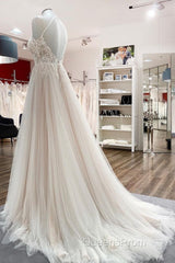 Long A-line Tulle Open Back Halter Sleeveless Lace Wedding Dress