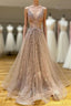 Long A-line V-neck Lace Tulle Evening Prom Formal Graduation Evening Dress