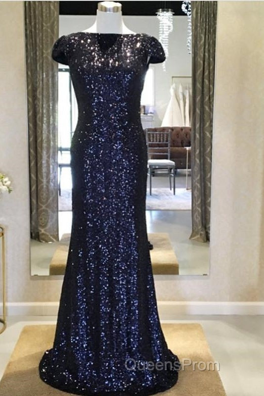 Long Burgundy Sequins Dropped Back Mermaid Bridesmaid Dress