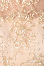 Long Chiffon Champagne Prom Dresses With Lace Bodice