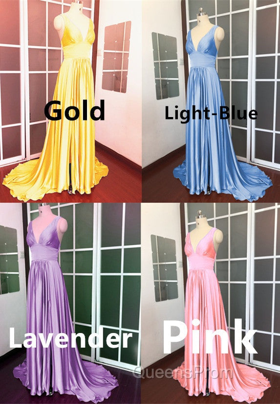 Long Chiffon V-Neck Empire Waistline Leg Slit Bridesmaid Dress